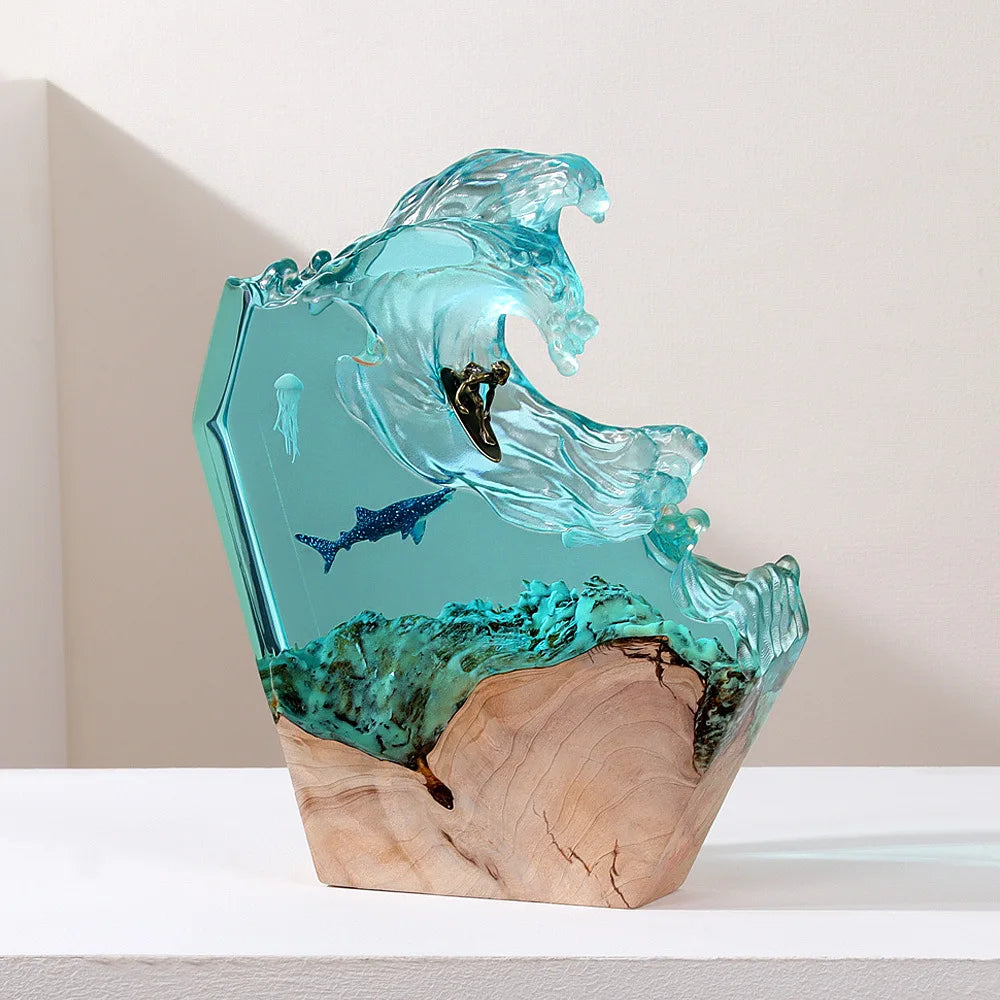 MarinaArts Sea Resin Ocean Figurine - Kalme Oceaan Sfeer Met Gedetailleerde Onderwater Scène In Heldere Epoxy
