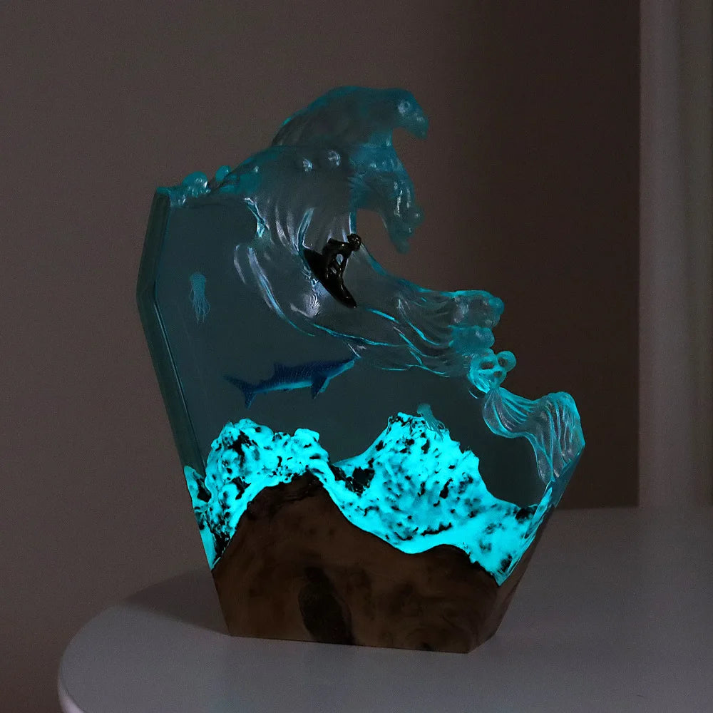 MarinaArts Sea Resin Ocean Figurine - Kalme Oceaan Sfeer Met Gedetailleerde Onderwater Scène In Heldere Epoxy