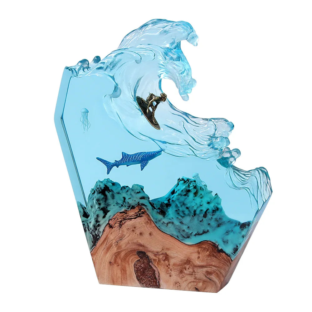 MarinaArts Sea Resin Ocean Figurine - Kalme Oceaan Sfeer Met Gedetailleerde Onderwater Scène In Heldere Epoxy